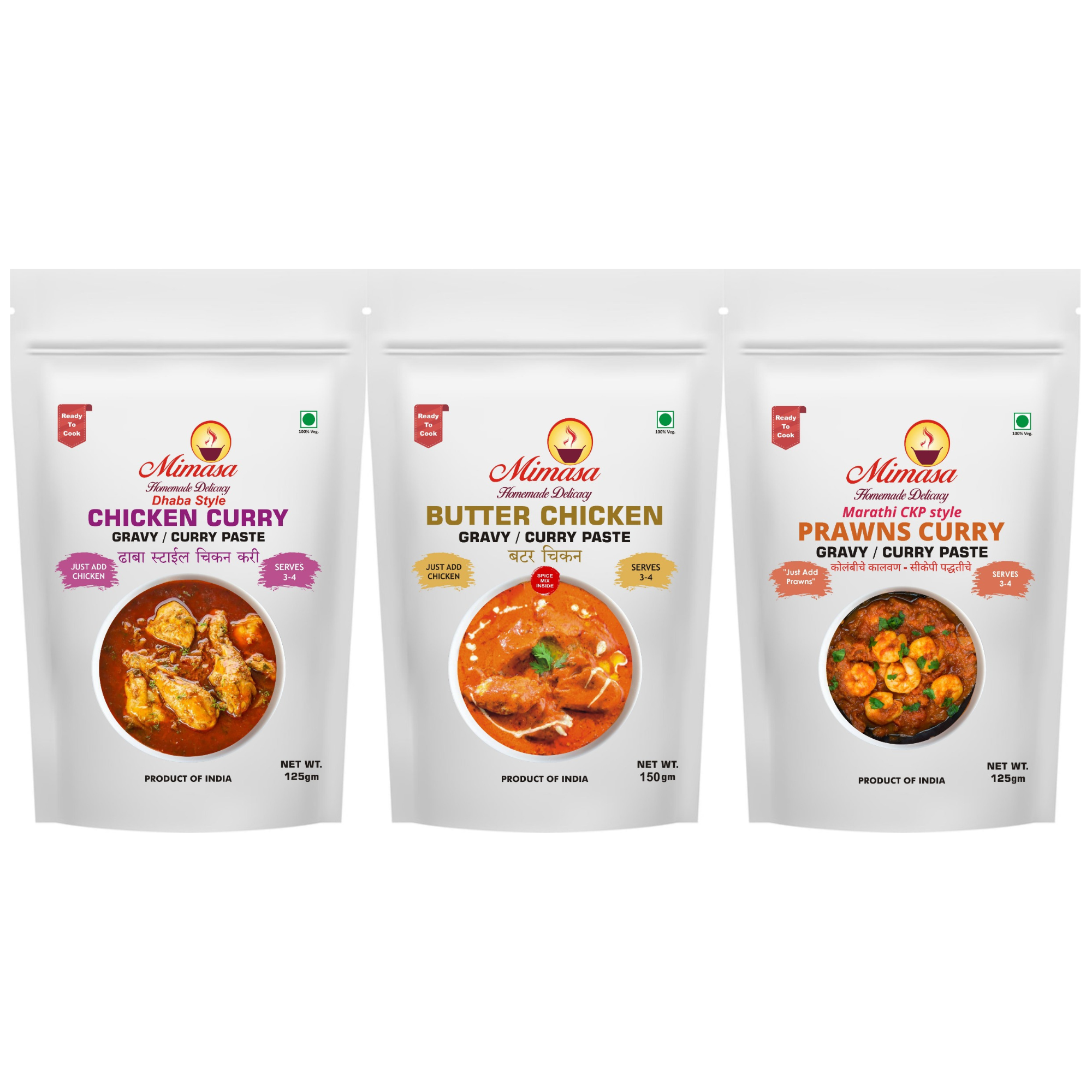 Mimasa Chicken Curry, Butter Chicken, Prawns Curry ( Pack of 3 )