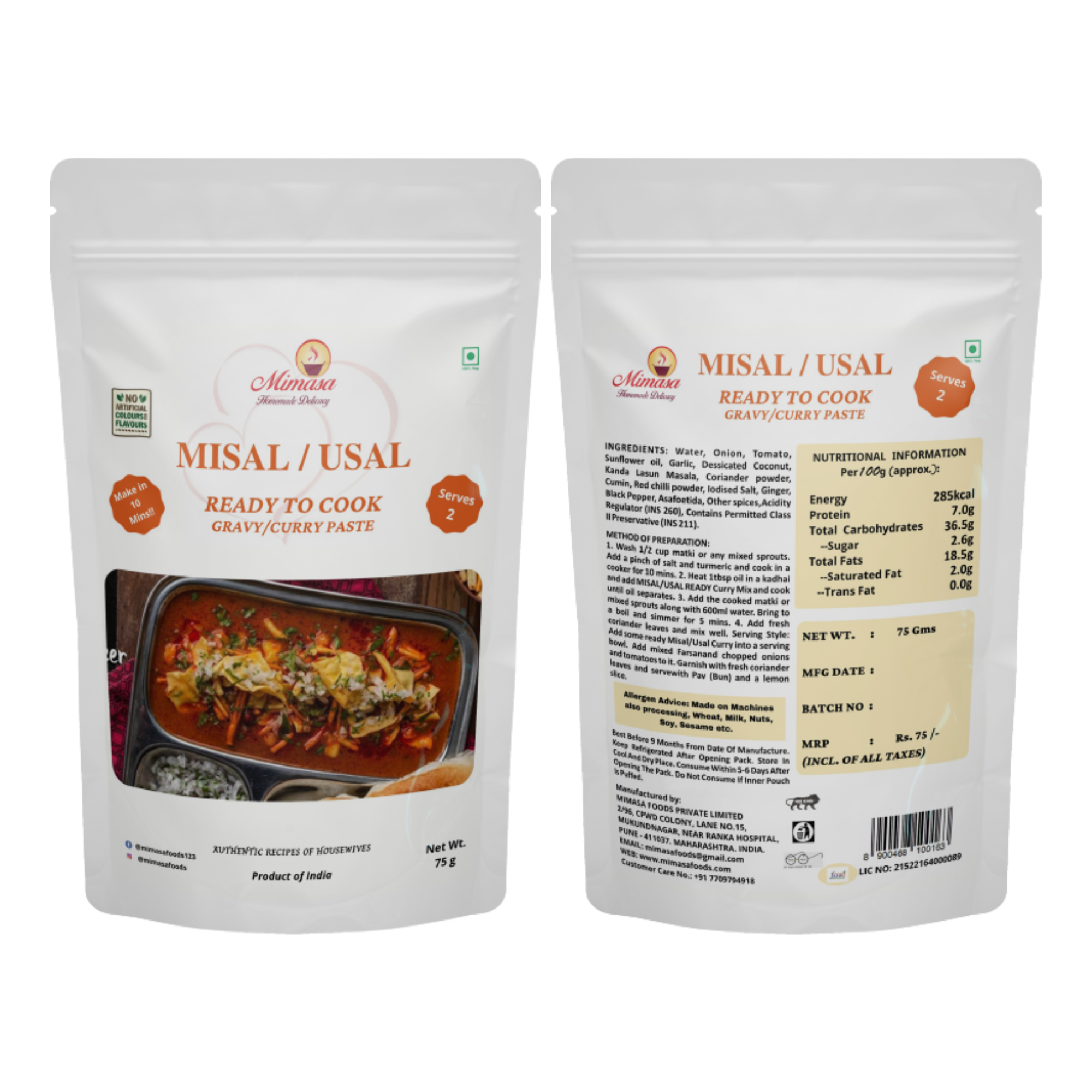 Mimasa Misal Usal Ready to Cook Gravy/Curry Paste